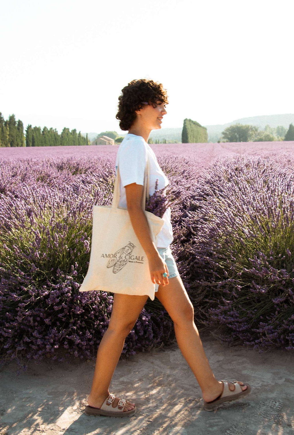 Tote bag Amor & Cigale Lavandula Bag en coton porté à l’épaule